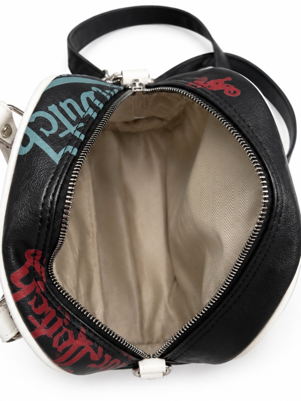 Von Dutch Black mini bowling bag purse with White Trim and graffiti Logos - Picture 4 of 4